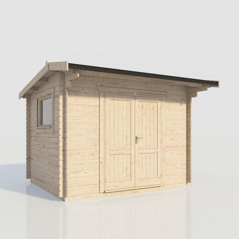 Powersheds 12' x 10' Apex Workshop Log Cabin - 28mm - Centre Door | Sheds.co.uk