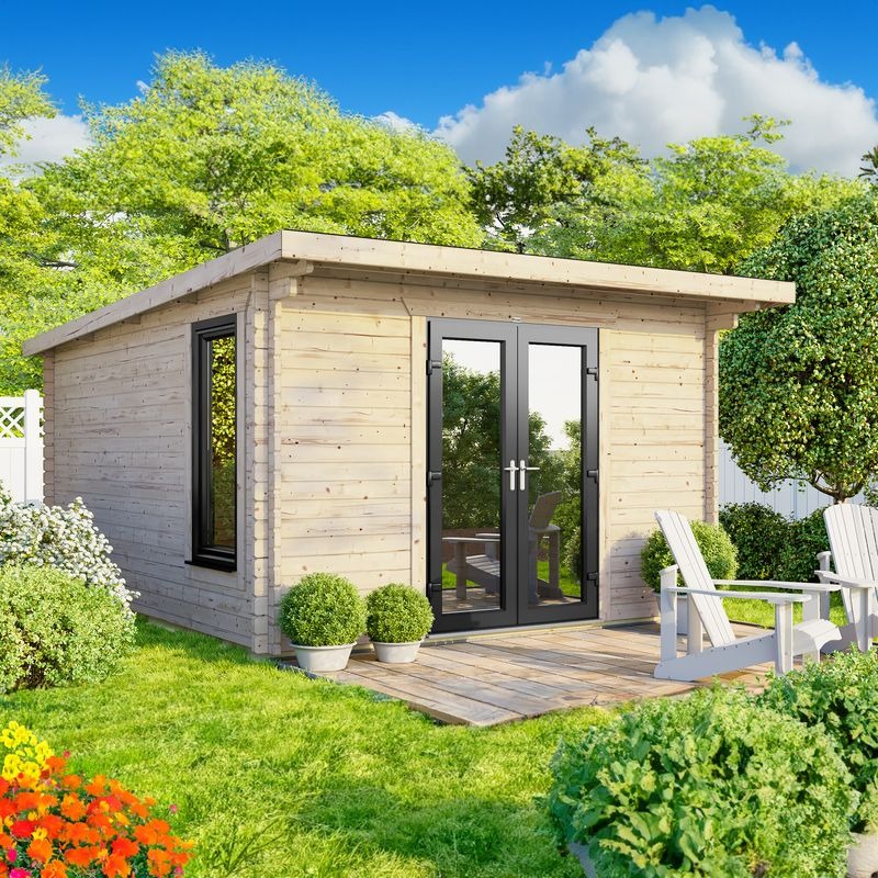 Powersheds 12' x 12' Pent Log Cabin Home Office - 44mm | Sheds.co.uk