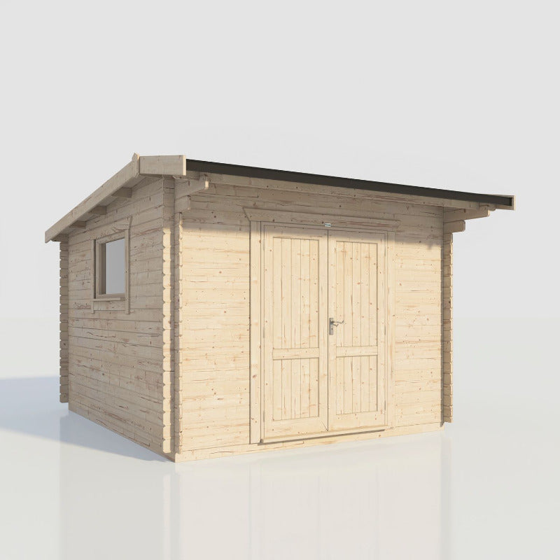 Powersheds 12' x 14' Apex Workshop Log Cabin - 28mm - Centre Door | Sheds.co.uk