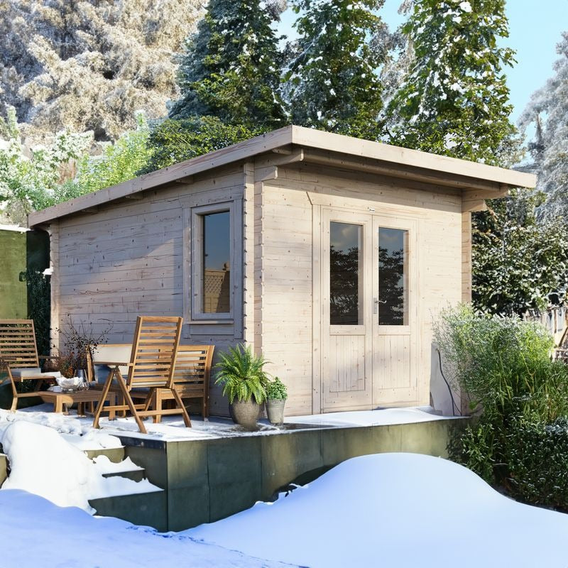 Powersheds 12' x 14' Pent Log Cabin Home Office - 28mm | Sheds.co.uk