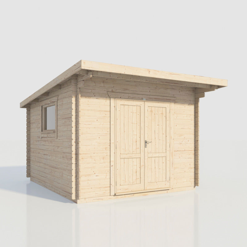Powersheds 12' x 14' Pent Workshop Log Cabin - 28mm - Centre Door | Sheds.co.uk