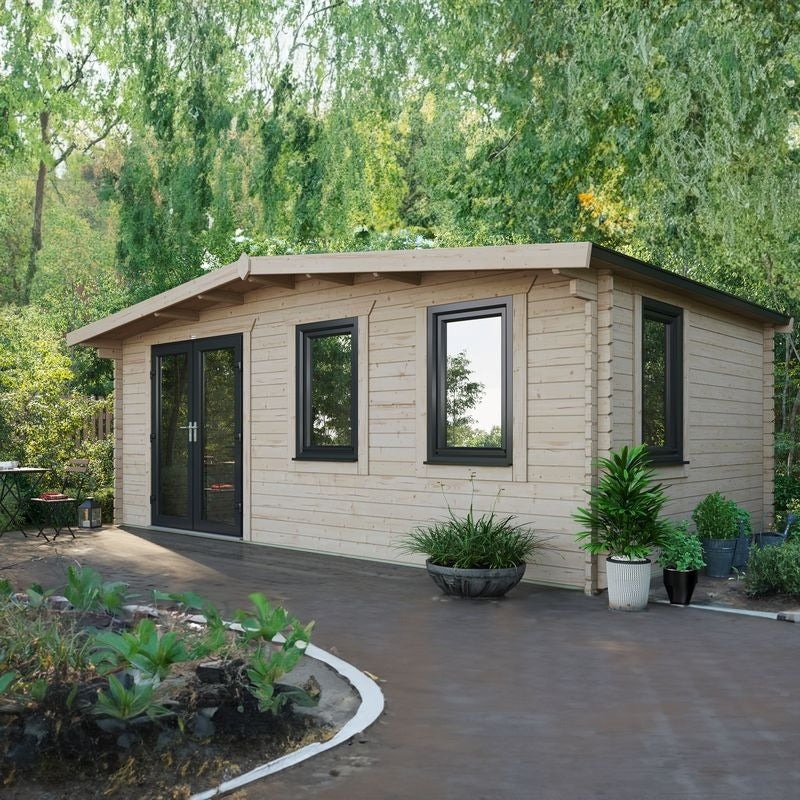 Powersheds 12' x 20' Chalet Log Cabin Home Office - 44mm | Sheds.co.uk
