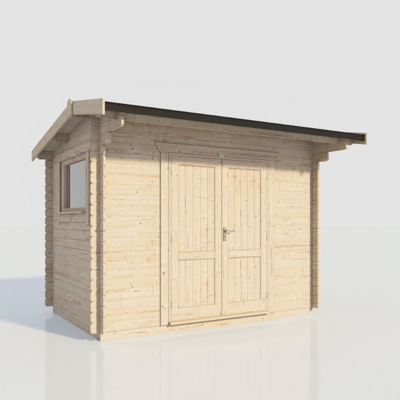 Powersheds 12' x 8' Apex Workshop Log Cabin - 28mm - Centre Door | Sheds.co.uk