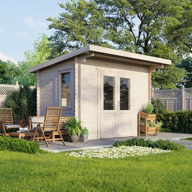 Powersheds 12' x 8' Pent Log Cabin Home Office - 28mm | Sheds.co.uk