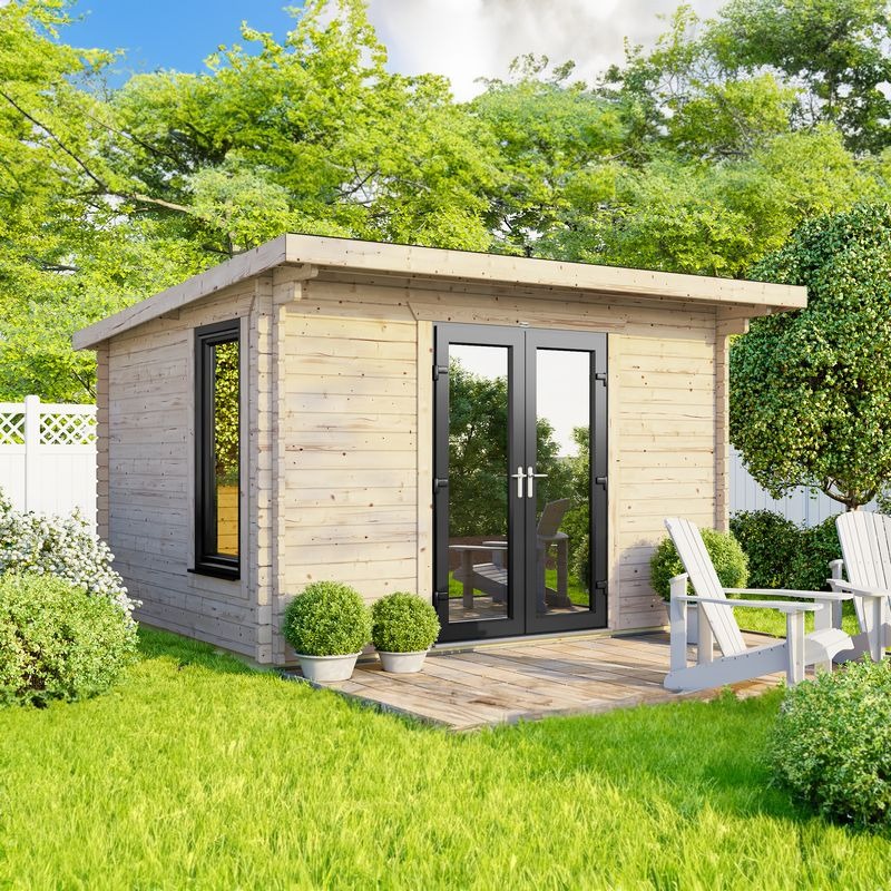 Powersheds 12' x 8' Pent Log Cabin Home Office - 44mm | Sheds.co.uk