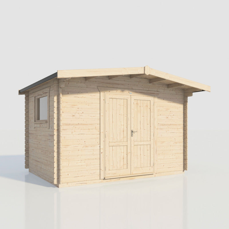 Powersheds 14' x 10' Chalet Workshop Log Cabin - 28mm - Centre Door | Sheds.co.uk