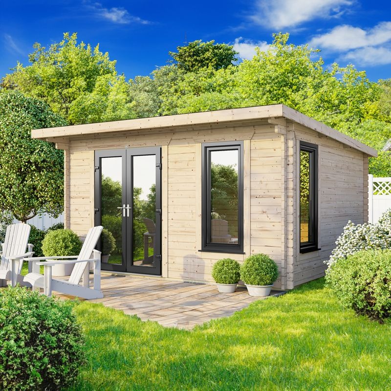 Powersheds 14' x 10' Pent Log Cabin Home Office - 44mm | Sheds.co.uk