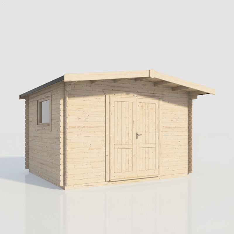Powersheds 14' x 12' Chalet Workshop Log Cabin - 28mm - Centre Door | Sheds.co.uk