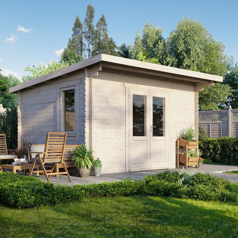 Powersheds 14' x 12' Pent Log Cabin Home Office - 28mm | Sheds.co.uk