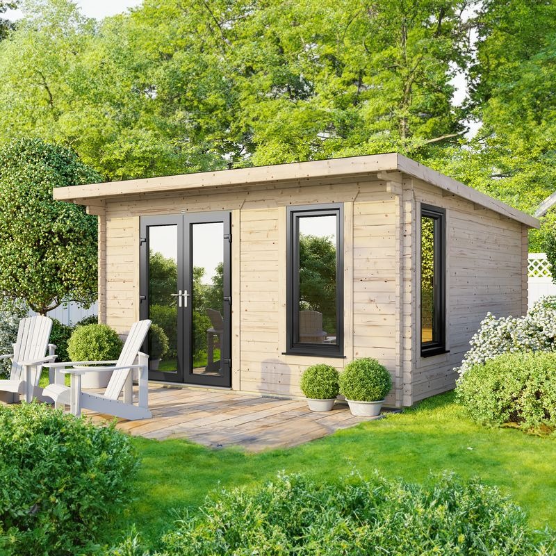 Powersheds 14' x 12' Pent Log Cabin Home Office - 44mm | Sheds.co.uk