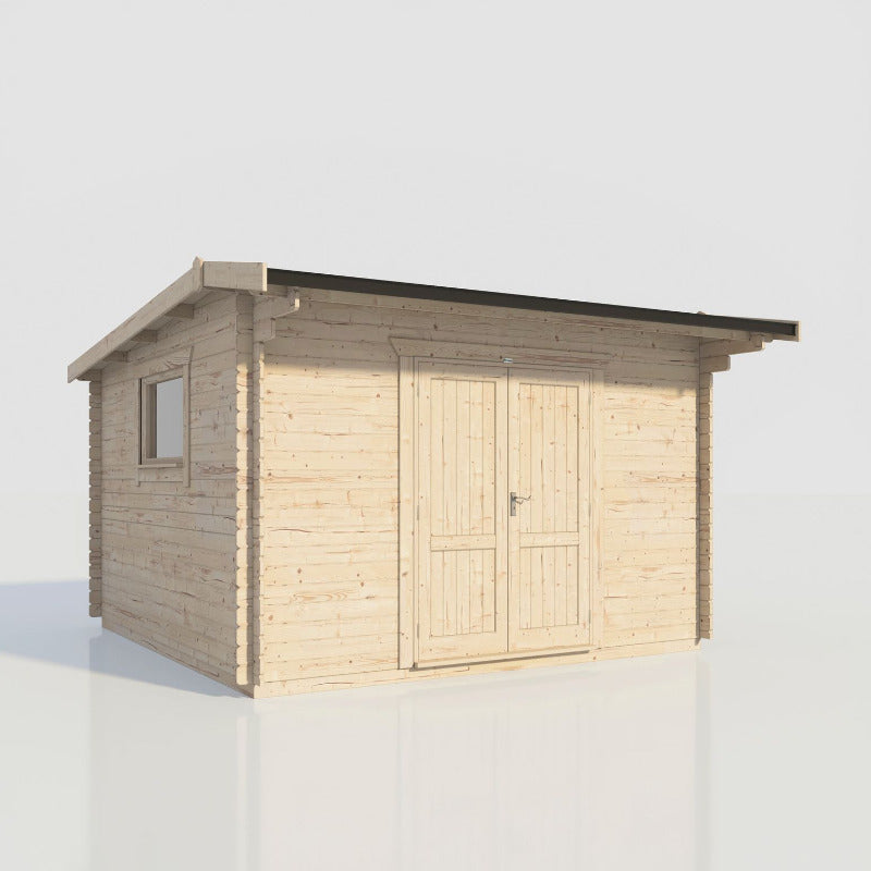 Powersheds 14' x 14' Apex Workshop Log Cabin - 28mm - Centre Door | Sheds.co.uk