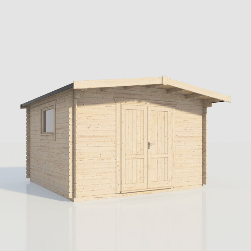 Powersheds 14' x 14' Chalet Workshop Log Cabin - 28mm - Centre Door | Sheds.co.uk