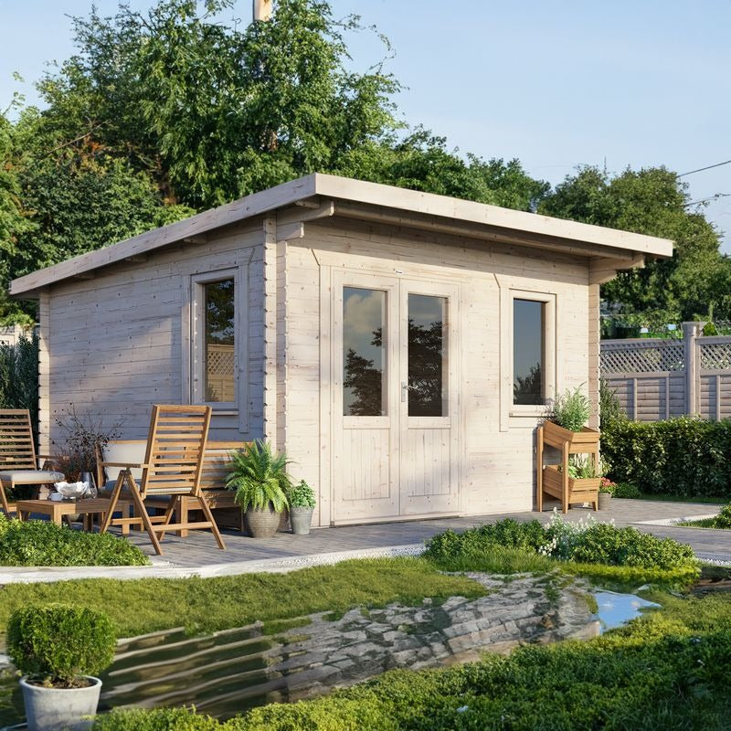 Powersheds 14' x 14' Pent Log Cabin Home Office - 28mm | Sheds.co.uk