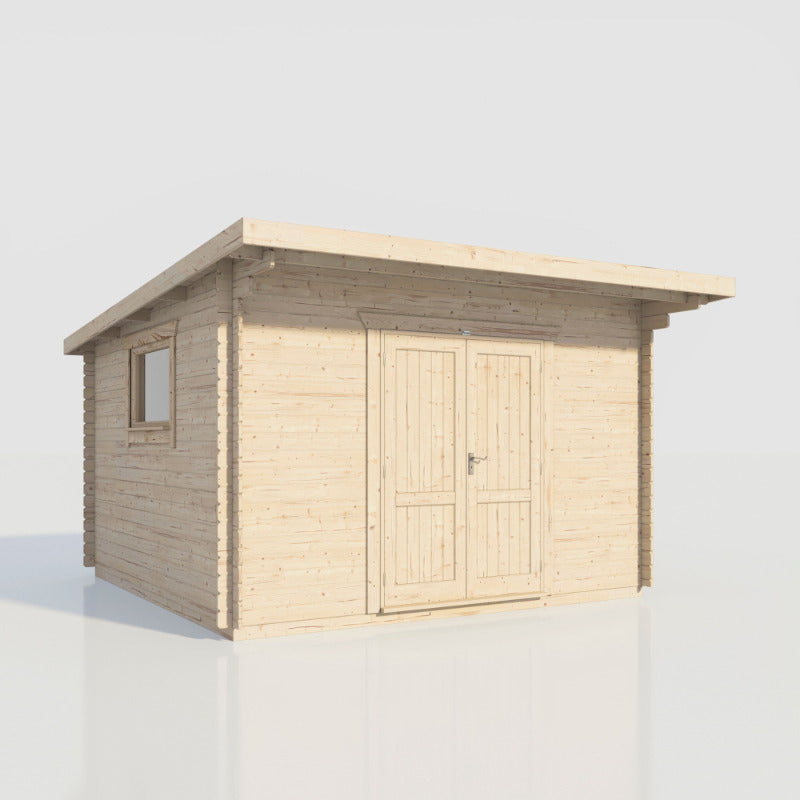 Powersheds 14' x 14' Pent Workshop Log Cabin - 28mm - Centre Door | Sheds.co.uk