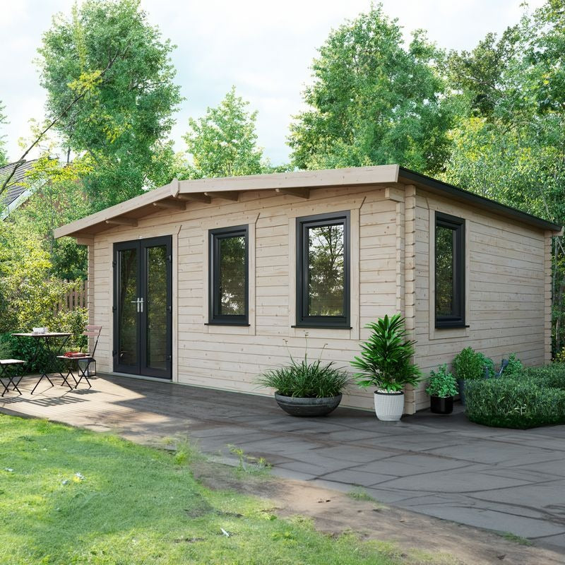Powersheds 14' x 18' Chalet Log Cabin Home Office - 44mm | Sheds.co.uk