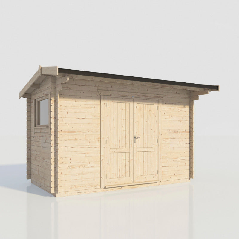 Powersheds 14' x 8' Apex Workshop Log Cabin - 28mm - Centre Door | Sheds.co.uk