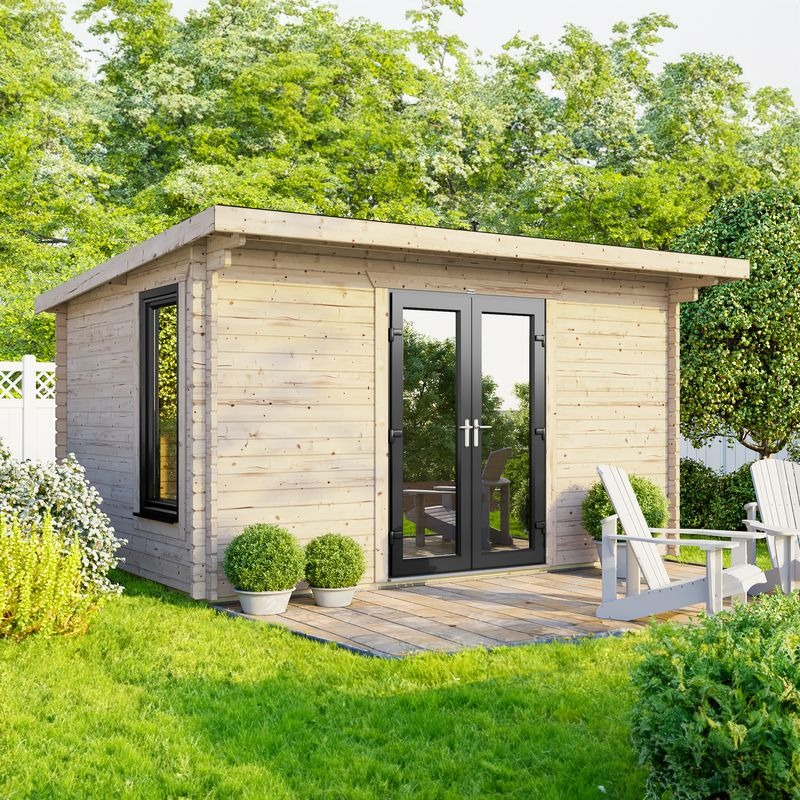 Powersheds 14' x 8' Pent Log Cabin Home Office - 44mm | Sheds.co.uk