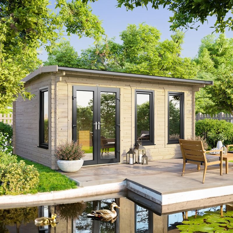 Powersheds 16' x 10' Apex Log Cabin Home Office - 44mm | Sheds.co.uk