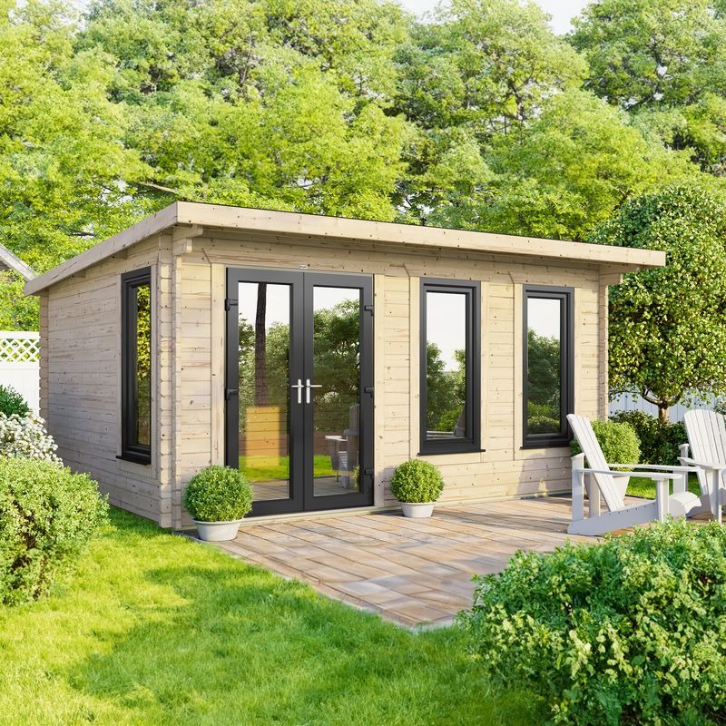 Powersheds 16' x 10' Pent Log Cabin Home Office - 44mm | Sheds.co.uk