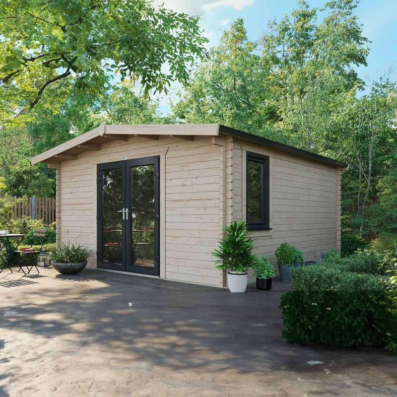 Powersheds 16' x 14' Chalet Log Cabin Home Office - 44mm | Sheds.co.uk