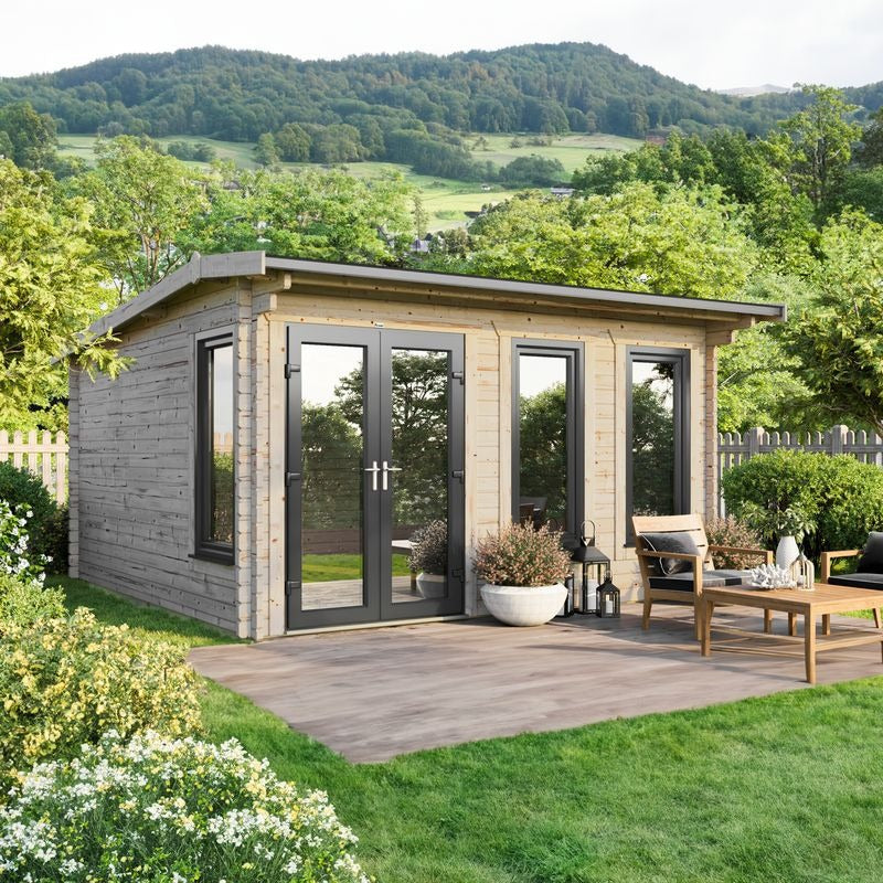Powersheds 16' x 16' Apex Log Cabin Home Office - 44mm | Sheds.co.uk