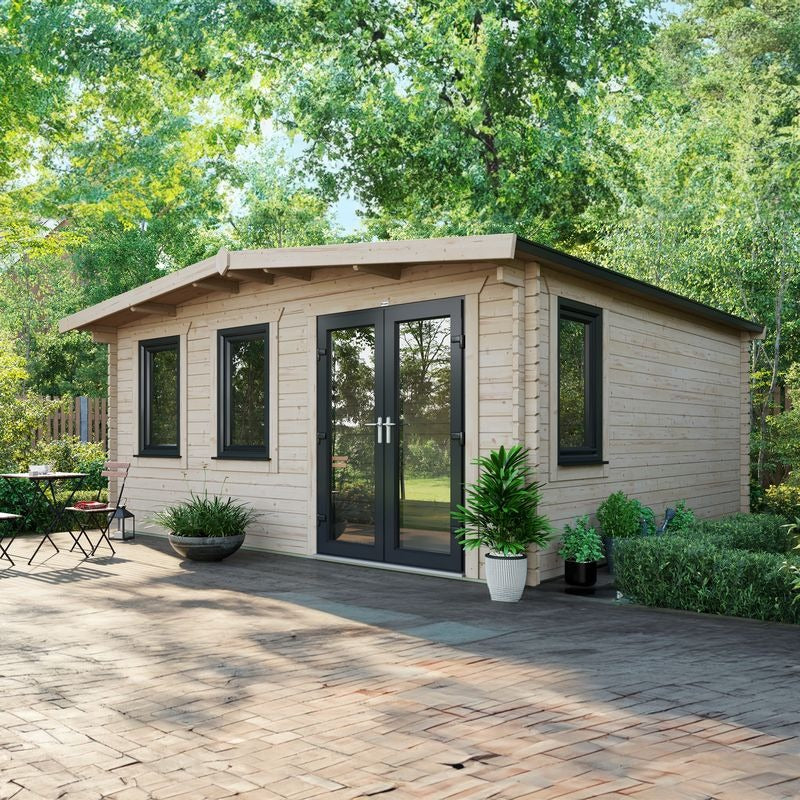 Powersheds 16' x 16' Chalet Log Cabin Home Office - 44mm | Sheds.co.uk