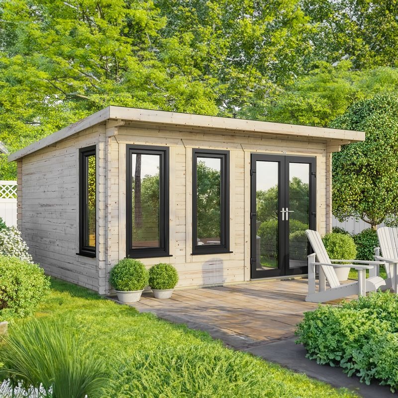 Powersheds 16' x 16' Pent Log Cabin Home Office - 44mm | Sheds.co.uk
