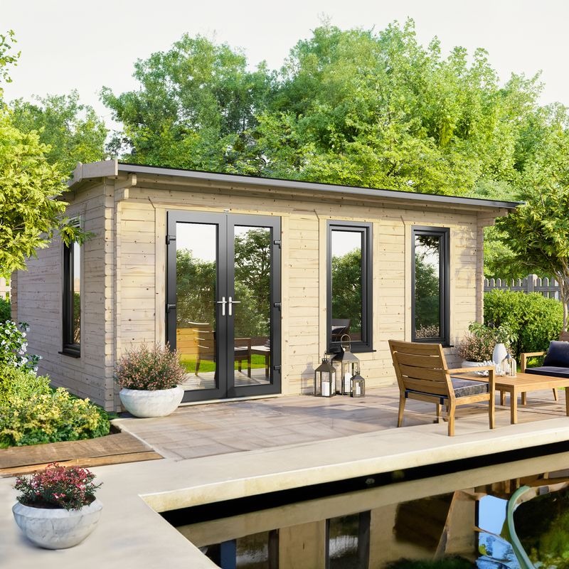 Powersheds 18' x 12' Apex Log Cabin Home Office - 44mm | Sheds.co.uk