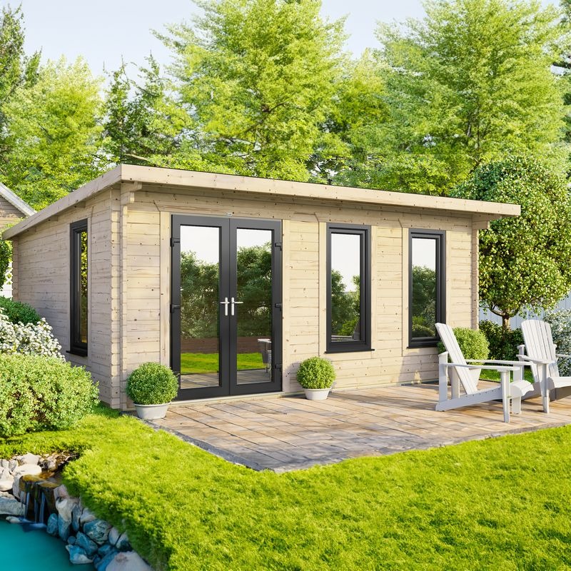 Powersheds 18' x 14' Pent Log Cabin Home Office - 44mm | Sheds.co.uk