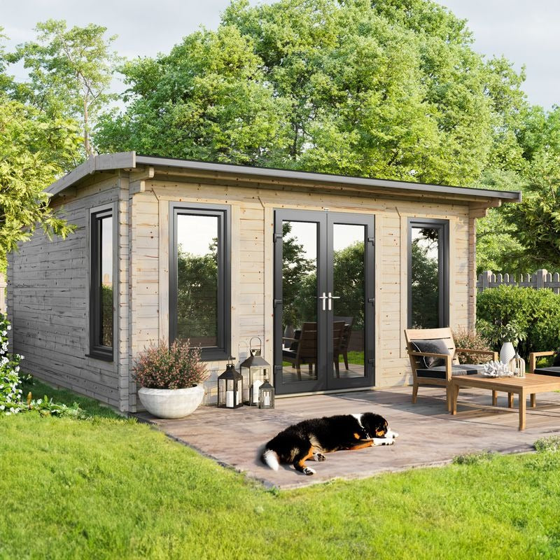 Powersheds 18' x 18' Apex Log Cabin Home Office - 44mm | Sheds.co.uk