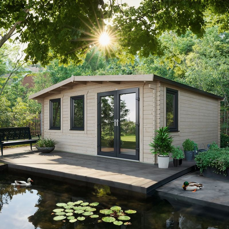 Powersheds 18' x 18' Chalet Log Cabin Home Office - 44mm | Sheds.co.uk