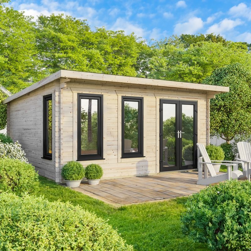 Powersheds 18' x 18' Pent Log Cabin Home Office - 44mm | Sheds.co.uk