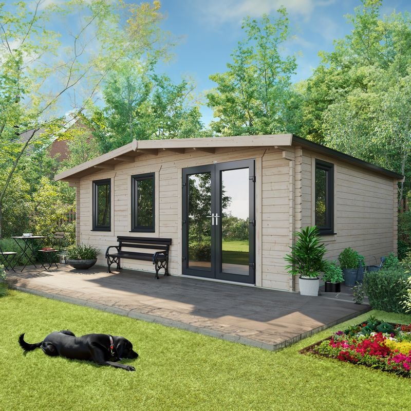 Powersheds 18' x 20' Chalet Log Cabin Home Office - 44mm | Sheds.co.uk