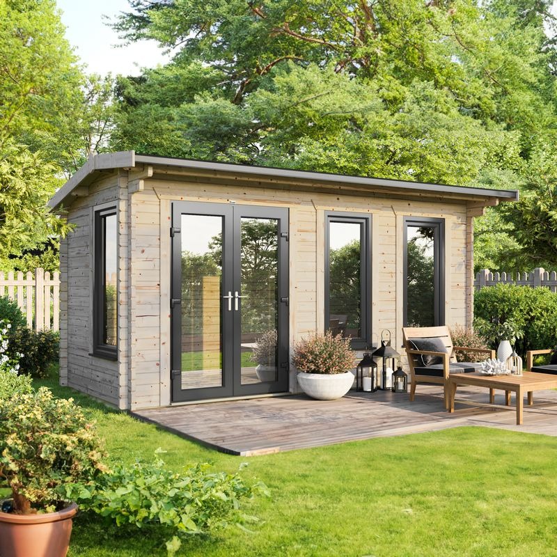 Powersheds 18' x 8' Apex Log Cabin Home Office - 44mm | Sheds.co.uk