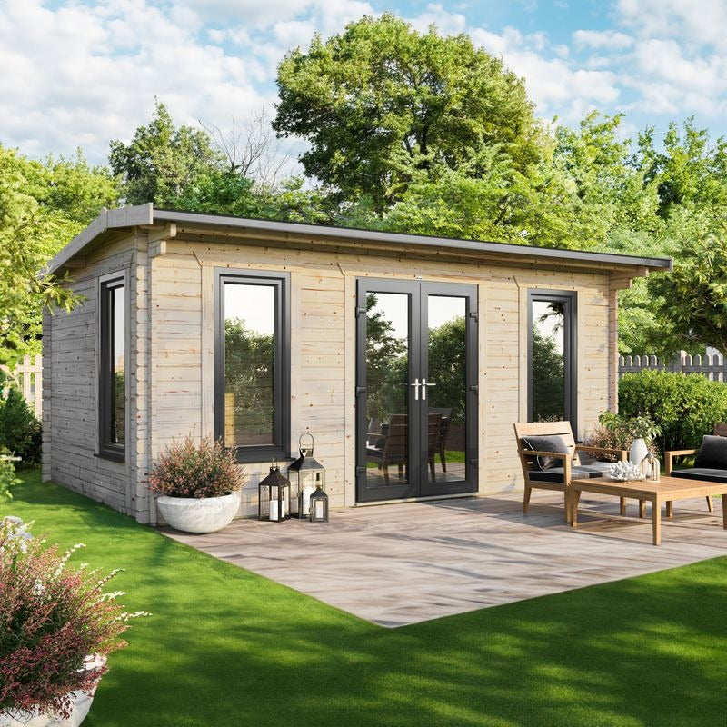 Powersheds 20' x 12' Apex Log Cabin Home Office - 44mm | Sheds.co.uk