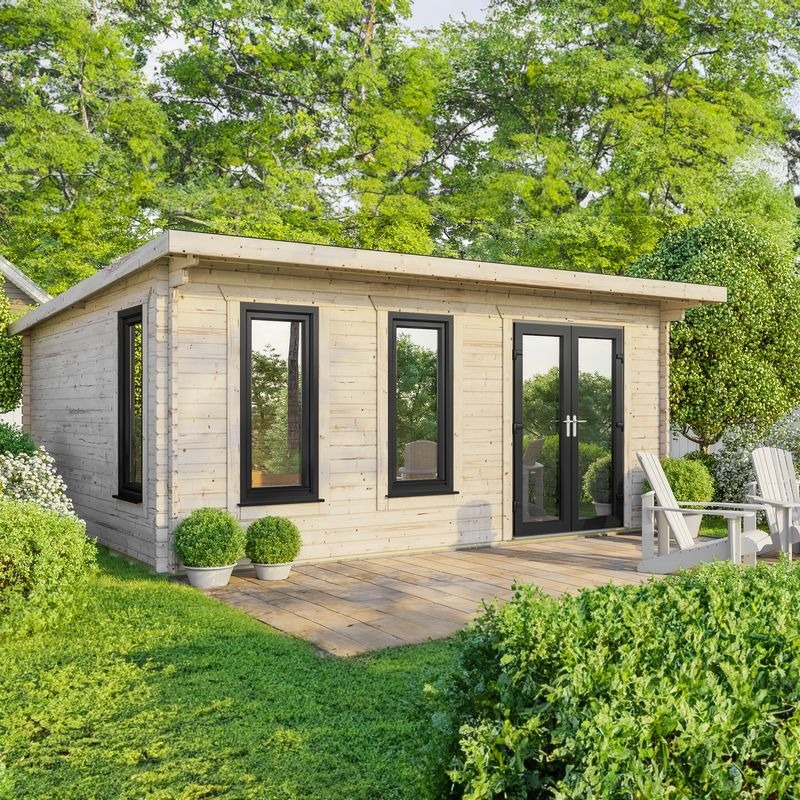 Powersheds 20' x 18' Pent Log Cabin Home Office - 44mm | Sheds.co.uk