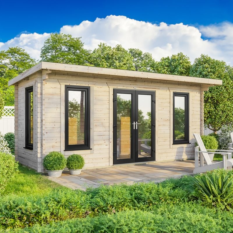 Powersheds 20' x 8' Pent Log Cabin Home Office - 44mm | Sheds.co.uk