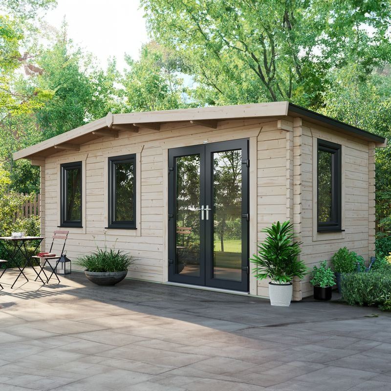 Powersheds 8' x 18' Chalet Log Cabin Home Office - 44mm | Sheds.co.uk