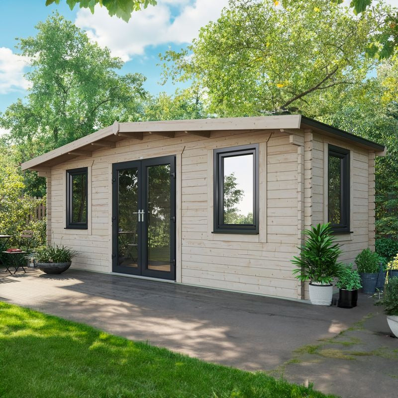 Powersheds 8' x 20' Chalet Log Cabin Home Office - 44mm | Sheds.co.uk