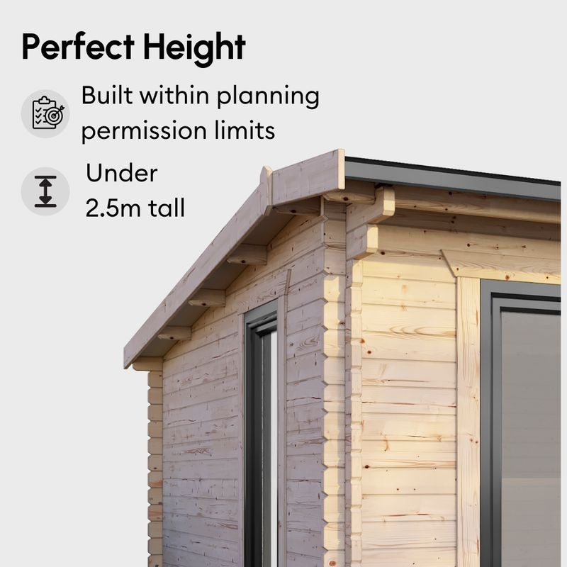 Powersheds 12' x 10' Pent Workshop Log Cabin - 28mm - Centre Door | Sheds.co.uk