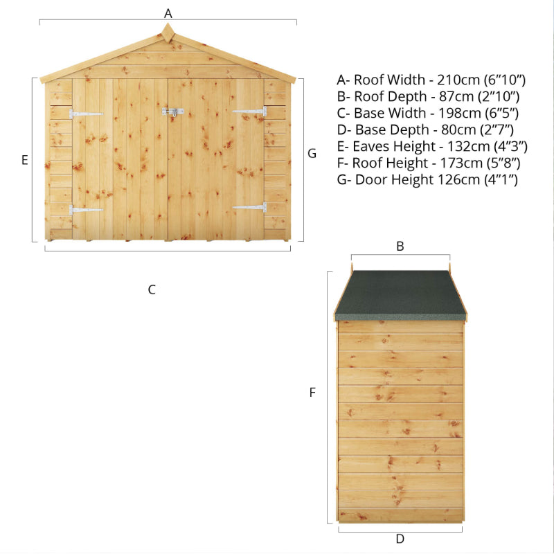 Adley 7' x 3' Tongue and Groove Apex Bike Shed