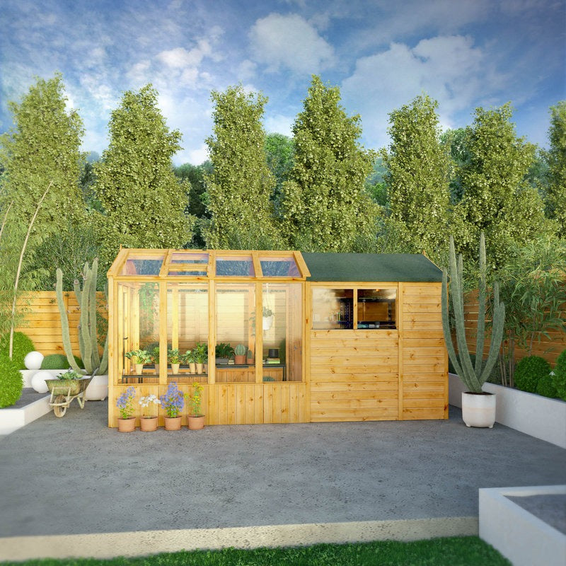 Adley 14' x 6' Lumberjack Premium Combi Wooden Greenhouse Shed | Sheds.co.uk