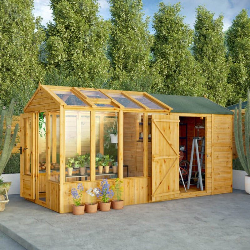 Adley 14' x 6' Lumberjack Premium Combi Wooden Greenhouse Shed | Sheds.co.uk