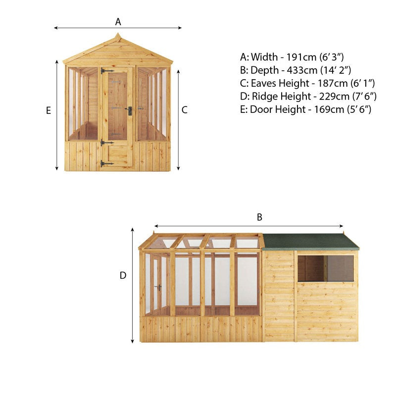 Adley 14' x 6' Lumberjack Premium Combi Wooden Greenhouse Shed | Sheds.co.uk