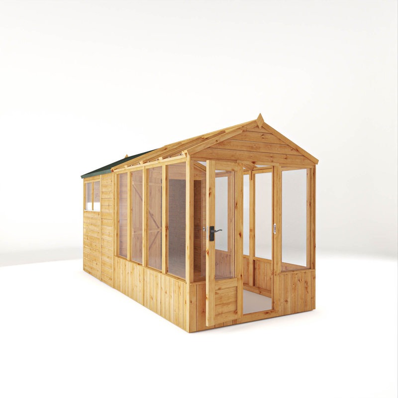 Adley 14' x 6' Lumberjack Premium Combi Wooden Greenhouse Shed | Sheds.co.uk