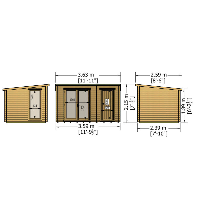 Loxley 3.6m x 2.6m Windsor Log Cabin - 19mm