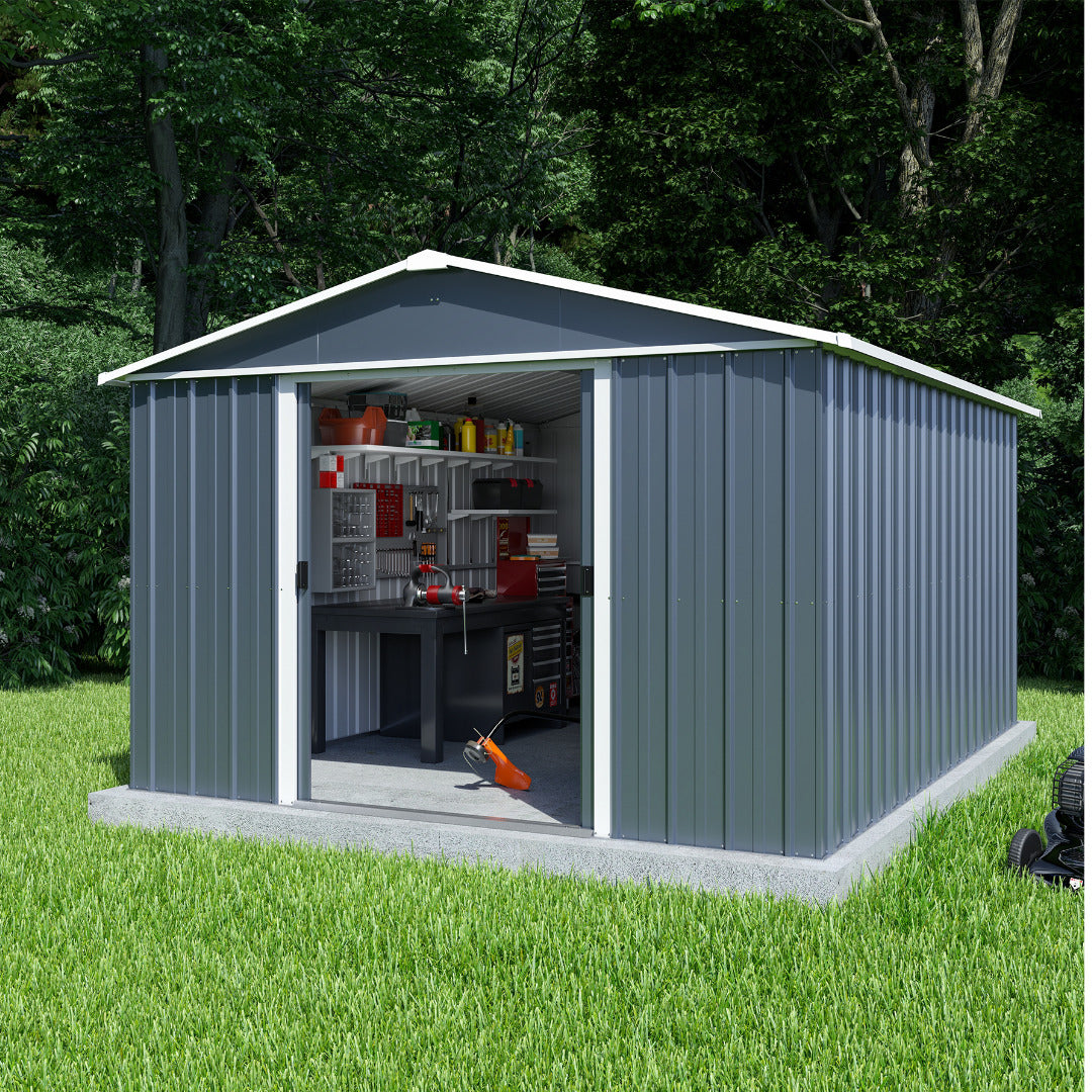 Yardmaster 10' x 13' Windowless Double Sliding Door Castleton Apex Metal Shed | Sheds.co.uk