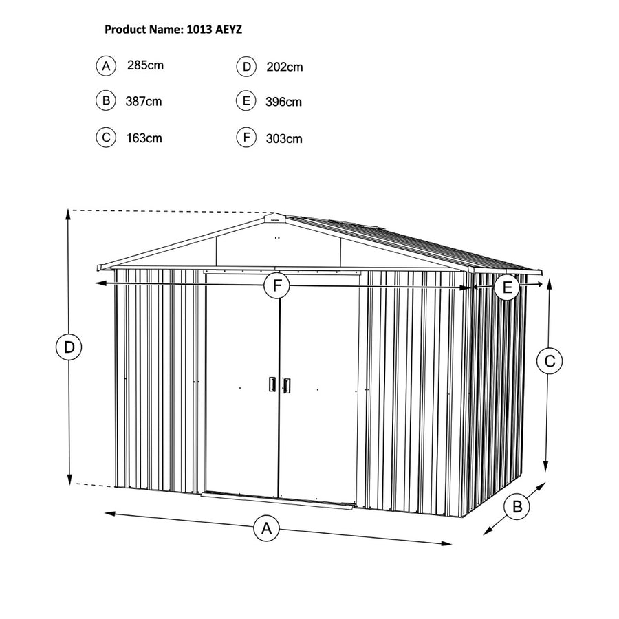 Yardmaster 10' x 13' Windowless Double Sliding Door Castleton Apex Metal Shed