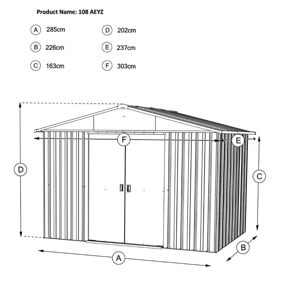 Yardmaster 10' x 8' Windowless Double Sliding Door Castleton Apex Metal Shed