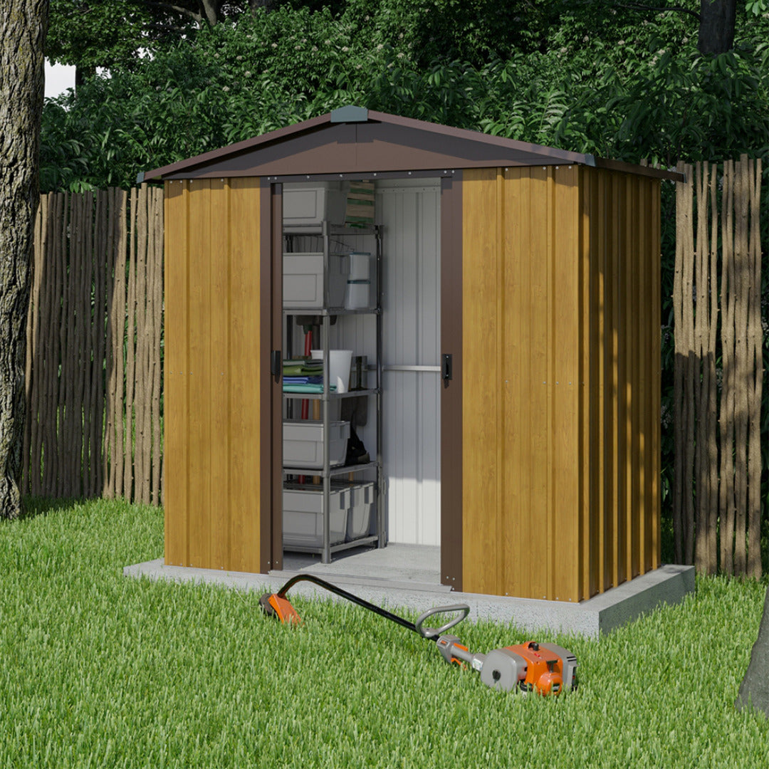 Yardmaster 6' x 5' Windowless Double Sliding Door Woodview Apex Metal Shed | Sheds.co.uk